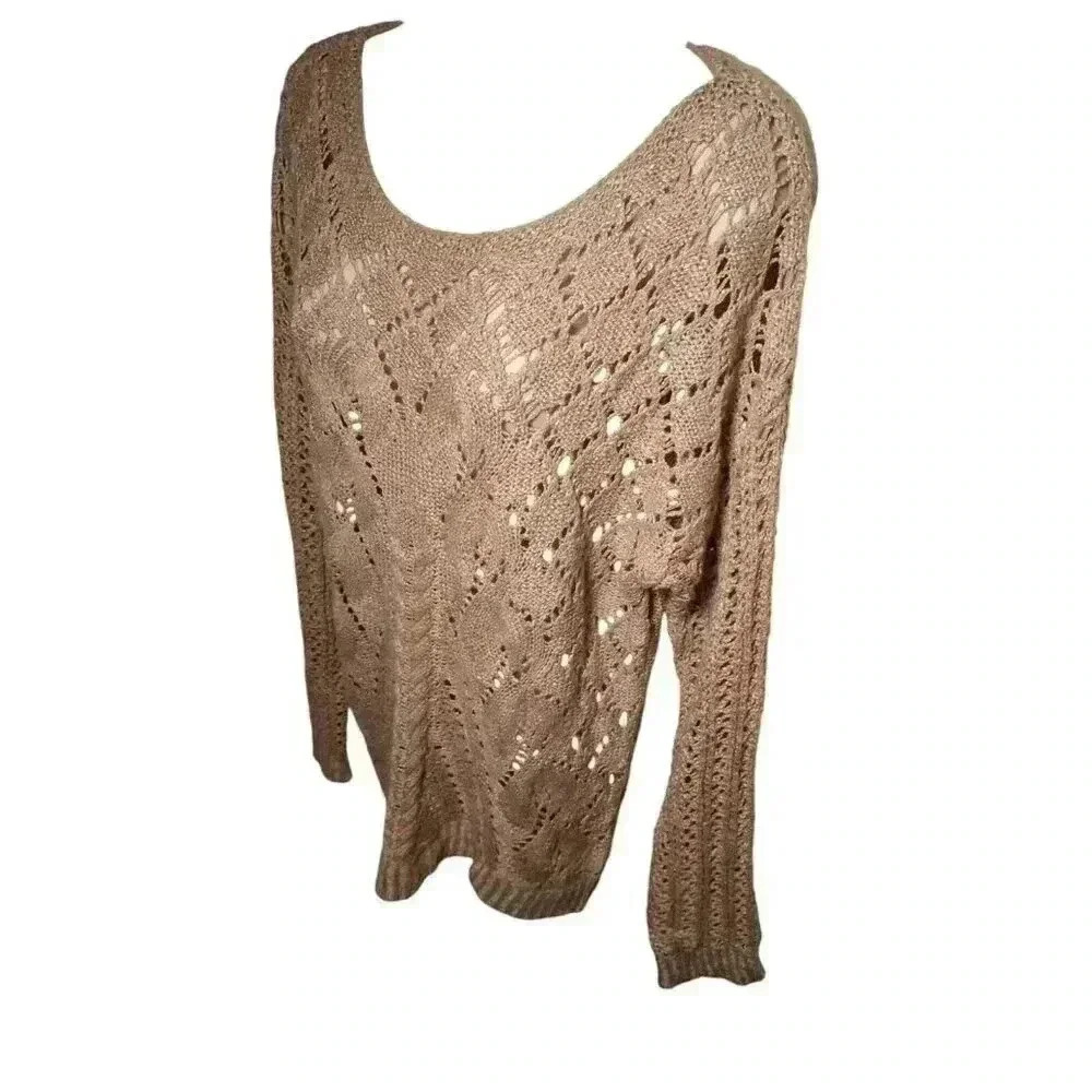 Charlotte Russe Sweater Womens XL Long Sleeve Open Knit Pullover Tan